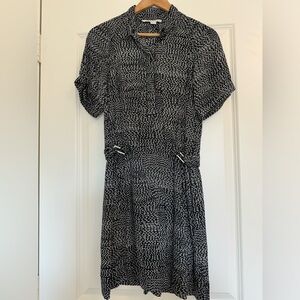 DVF silk dress, perfect for day/work/travel- anything! Black/white w silver.